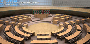 Innenraumperspektive und Rendering Landtag Nordrhein Westfalen